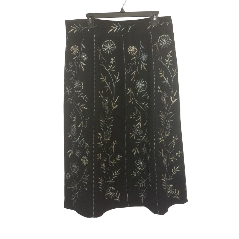 Dress Barn Womens Size 14W Midi Skirt Boho Embroidered Floral Lined Faux Suede